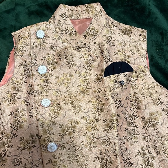 Pink Woven Art Silk Jacquard Asymmetric Nehru Jacket - Picture 2 of 3